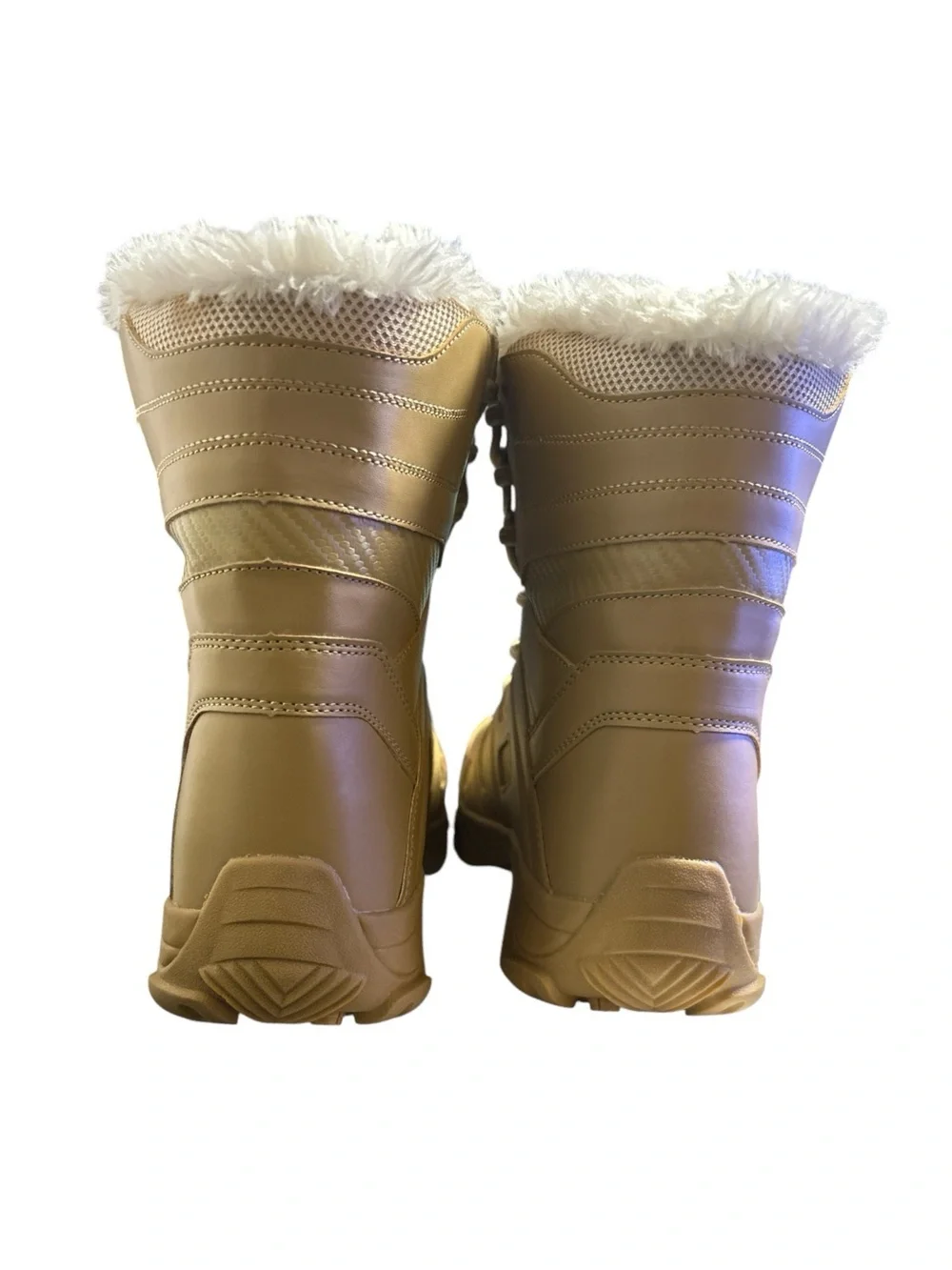 Kervaky Men's Size 13 Tactical Snow Boots Beige   Insulated Plush Winter Hiking